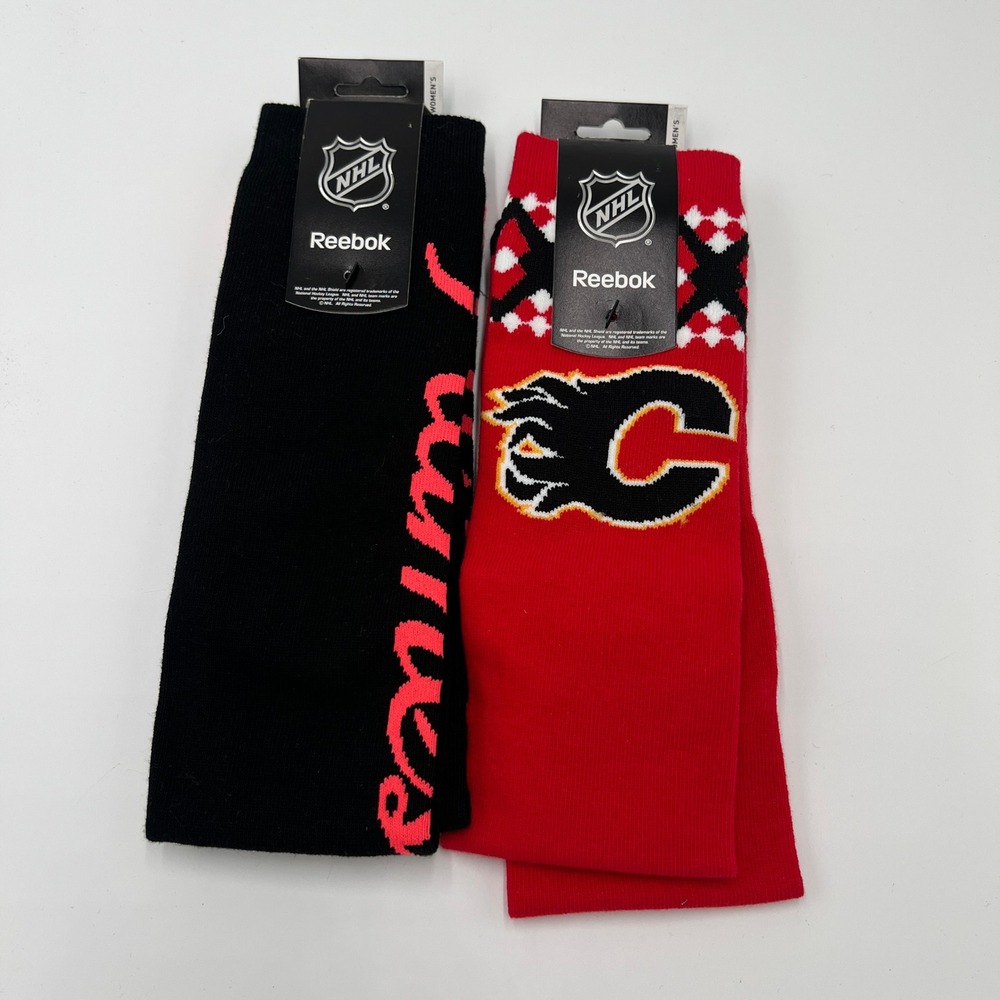Reebok NHL‎ Calgary Flames Womens Knee High Socks 2 Pack Red Black OSFA